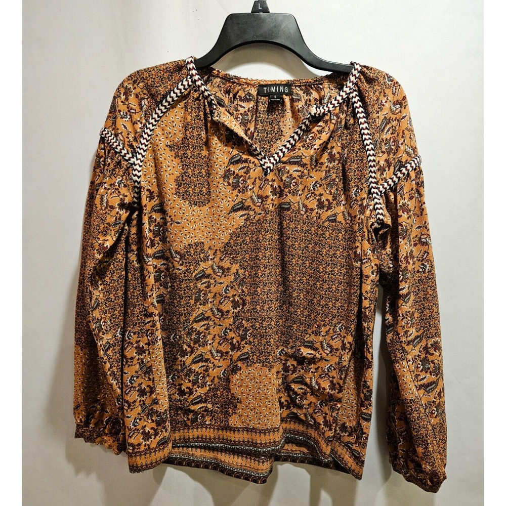Timing Multicolor Floral Long Sleeve Pullover Blouse V-Neck Women's Small